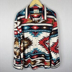 Royaura Hawaiian Shirt Men’s XXL Aztec Tribal Print Long Sleeve